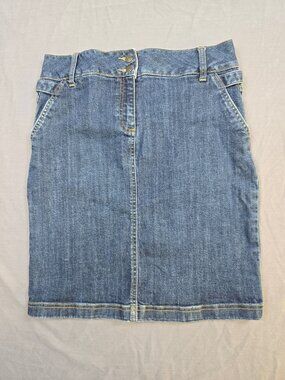 Lands End Denim Skirt Size 8 Blue Pockets Modest